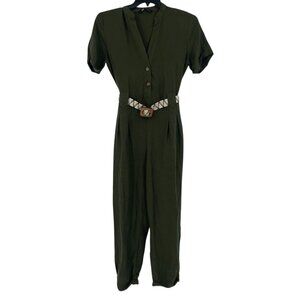 Zara Size Small Olive Khaki Belted Short Sleeve Jumpsuit REF. 3564/169 SS22